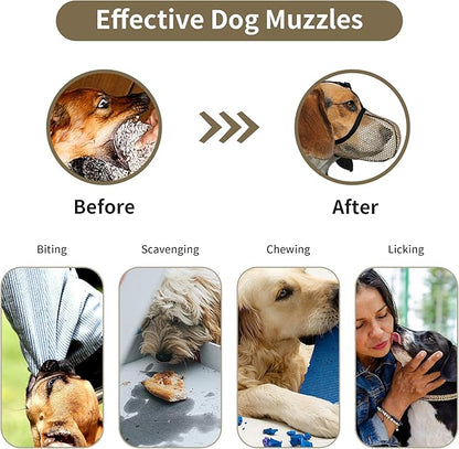 Dog Muzzle, Breathable Soft Muzzle for Large Dogs to Anti & Prevent Barking Biting Chewing, Reflective & Adjustable Basket Muzzle with Air Mesh for Doberman Brown XL
