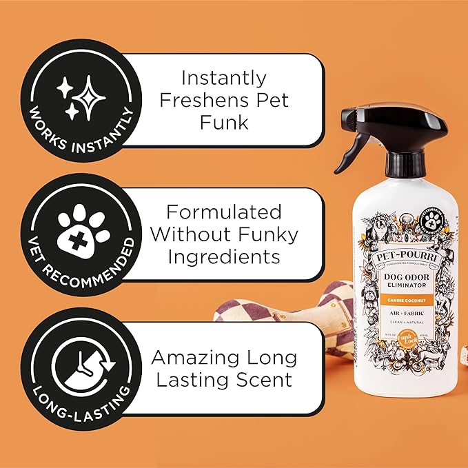 Pet-Pourri Pet Odor Air + Fabric Odor Eliminator Spray, Canine Coconut, 16 Fl Oz