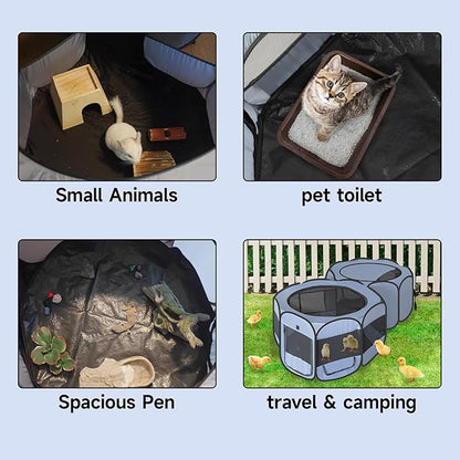 Small Animals Playpen Pop up Small Pet Cage Enclosure Hutch Kennel Tent Chick Run Brooder Box Coop Portable Foldable Outdoor Yard Fence for Kitten Ferret Puppy Guinea Pig Rabbit Hamster Chinchillas