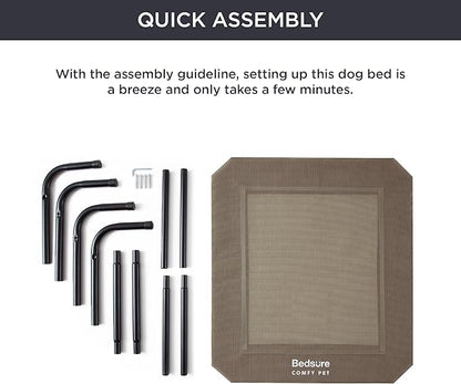 Bedsure Large Elevated Cooling Outdoor Dog Bed - Raised Cots for Large Dogs, Portable Indoor & Outdoor Pet Hammock Bed with Skid-Resistant Feet, Frame with Breathable Mesh, Brown, 49 inches
