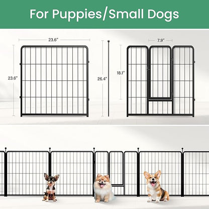 HealSmart Dog Playpen 24 Inch 8 Panels, Heavy Duty Metal Portable Pet Playpen Indoor Outdoor for Camping, Yard, RV, Garden Fence, Privacy Patio, Black