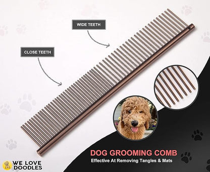 We Love Doodles Small Dog Grooming Comb & Dog Grooming Scissors Kit Bundle - Grooming Comb & Grooming Shears, Scissors and Scissors Kit - Removes Tangles - Made in USA