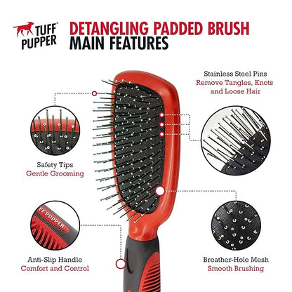 Tuff Pupper Stainless Steel Pin Brush for Long or Short Hair Pets - Detangling & Dematting Undercoat Brush for Dogs, Cats, and All Pets