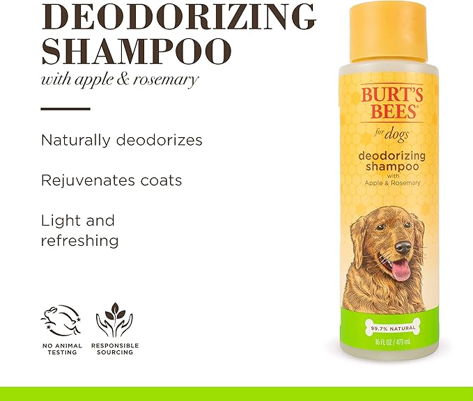 Burt's Bees for Pets Deodorizing Dog Shampoo with Apple and Rosemary, 95% Natural Origin Formulas, Dog Deodorizing Shampoo - Gentle Dog Shampoo, Best Dog Shampoo for Smelly Dogs, 16 oz