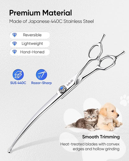 ULG Curved Thinner Dog Shears for Grooming - Ergonomic Dog Grooming Shears Sharp Curved Blender Dog Scissors for Grooming 440C Stainless Steel Grooming Scissors Professional Pet Shears