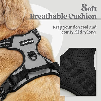 rabbitgoo Dog Harness, No-Pull Pet Harness with 2 Leash Clips, Adjustable Soft Padded Dog Vest, Reflective No-Choke Pet Oxford Vest with Easy Control Handle for Small Dogs, Grey, S