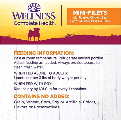 Wellness Petite Entrees Mini Fillets Natural Wet Small Breed Dog Food, Roasted Chicken, Beef, Carrots & Green Beans, 3-Ounce Cup (Pack of 24)