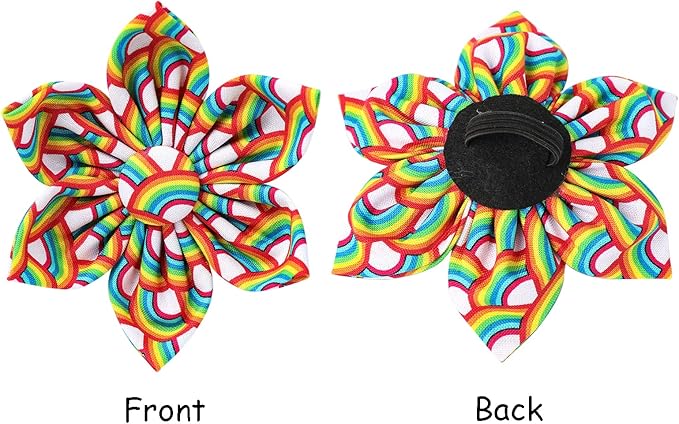 Lionet Paws Rainbow Female Dog Collar with Flower, Soft and Comfortable Adjustable LGBT Pride Collar for Large Dogs, Neck 16-24 inches