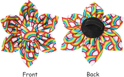 Lionet Paws Rainbow Female Dog Collar with Flower, Soft and Comfortable Adjustable LGBT Pride Collar for Dogs, Medium, Neck 13.5-22 inches