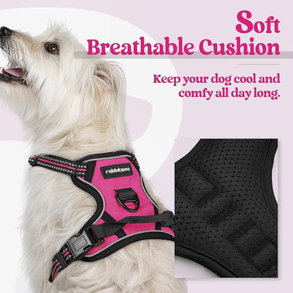 rabbitgoo Dog Harness, No-Pull Pet Harness with 2 Leash Clips, Adjustable Soft Padded Dog Vest, Reflective No-Choke Pet Oxford Vest with Easy Control Handle for Small Dogs, Hot Pink, XS