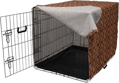 Lunarable Burgundy Dog Crate Cover, Royal Victorian Pattern with Antique Design Elements Baroque Swirls Squares, Easy to Use Pet Kennel Cover for Cats & Medium Dogs, 24 Inch, Burgundy Mustard