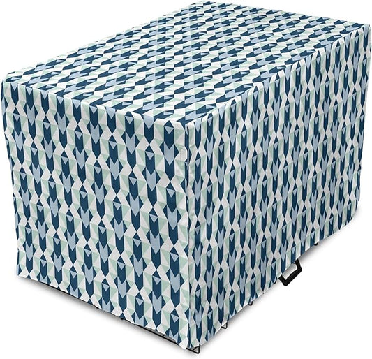 Lunarable Chevron Dog Crate Cover, Stripes Zigzags and Other Geometrical Shapes Pastel Colored Pattern, Easy to Use Pet Kennel Cover for Medium Large Dogs, 36 Inch, Mint Navy Blue Pale Blue