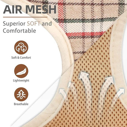 PUPTECK Soft Mesh Dog Harness and Leash Set Pet Puppy Cat Comfort Padded Vest No Pull Harnesses, Khaki, M