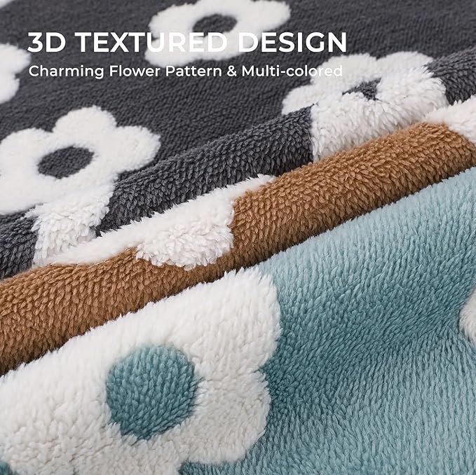 Luciphia Waterproof Dog Cat Blanket Fluffy Thick Fleece Pet Blanket,Washable Double Sided Sherpa Calming Blankets Flower Print Blankets for Medium Large Dogs Cats(Dark Grey,57x40 inches)