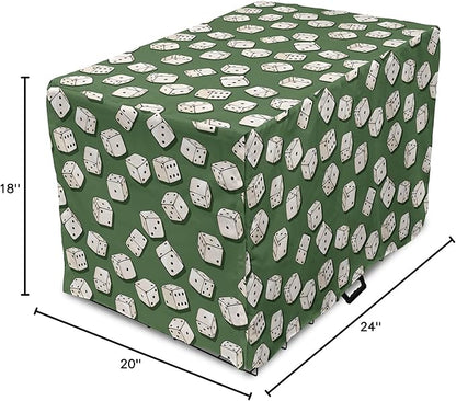 Lunarable Casino Dog Crate Cover, Cartoon Style Dices Pattern on Green Background Chance Game Lucky Jackpot, Easy to Use Pet Kennel Cover for Cats & Medium Dogs, 24 Inch, Green Cream Black