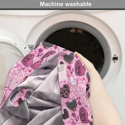 Lunarable Hearts Dog Crate Cover, Sewing Themed Love with Polka Dots Valentine's Day Inspired Image, Easy to Use Pet Kennel Cover for Medium Large Dogs, 48 Inch, Pink Black White