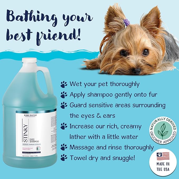 Bobbi Panter Heavy Duty Deodorizing Dog Shampoo for Degreasing & Moisturizing - Natural Ingredients, Tear-Free, pH-Balanced, 20:1 Concentrated Formula, Fresh & Clean Scent, 1 Gal.
