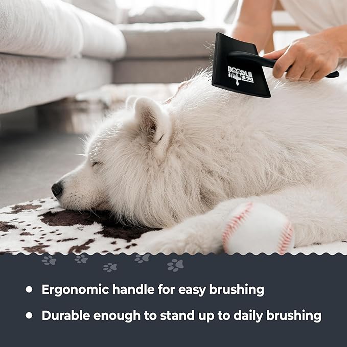 Slicker Brush for Goldendoodles and Long Haired Dogs Black Finish Long Stainless Steel Pins for Detangling and DeMatting Grooming Tool for Home by Doodle Me This Kingston and Hamilton