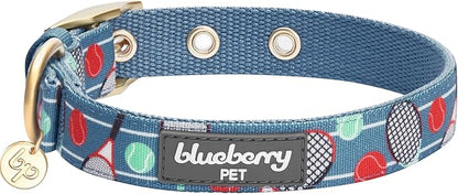 Blueberry Pet 5 Patterns Sports Fan Tennis Canvas Adjustable Dog Collar with Metal Buckle - Teal Blue, Neck 13-16.5", for Medium Breed
