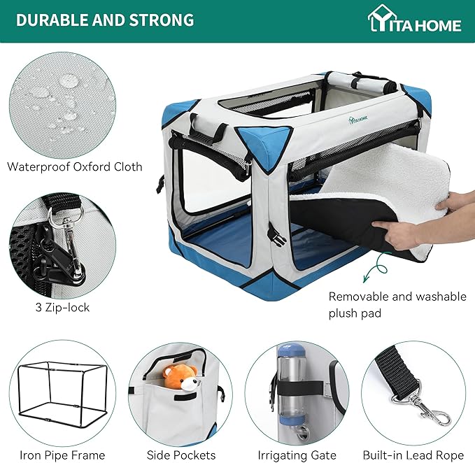 YITAHOME Collapsible Dog Crate, 4-Door Portable Travel Dog Crate with Durable Mesh Windows, Foldable Soft Dog Crate Kennel for Indoor & Outdoor(30" L x 21" W x 21" H)