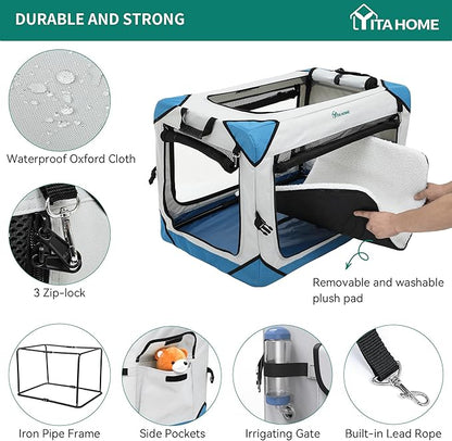 YITAHOME Collapsible Dog Crate, 4-Door Portable Travel Dog Crate with Durable Mesh Windows, Foldable Soft Dog Crate Kennel for Indoor & Outdoor(30" L x 21" W x 21" H)