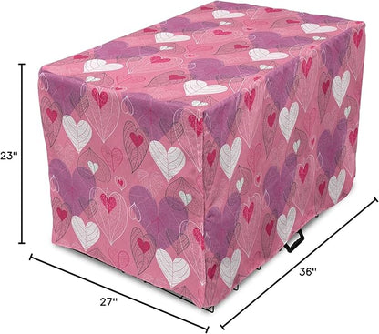 Lunarable Love Dog Crate Cover, Natural Theme Abstract Hearts Pattern Leaves Romantic Nature Art, Easy to Use Pet Kennel Cover for Medium Large Dogs, 36 Inch, Pink Purple