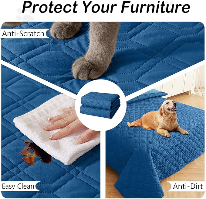 hyha Waterproof Dog Bed Blanket, Soft Dog Bed Cover Pet Blankets, Washable Couch Sofa Cover for Dogs, Reversible Pet Sofa Covers for Furniture (30x70 Inch, Navy Blue/Blue)