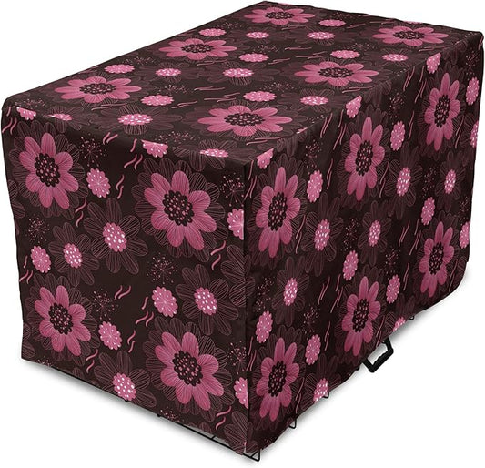 Lunarable Floral Dog Crate Cover, Botanical Theme Flowers Pattern Natural Art Abstract Blossoms, Easy to Use Pet Kennel Cover for Medium Large Dogs, 36 Inch, Charcoal Grey
