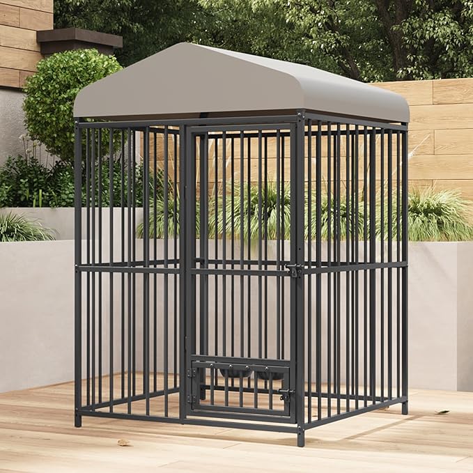 Outdoor Dog Kennel for Large Dogs, 4x4x6 FT Large Dog Kennel Outside with Lock, Dog Enclosures with UV-Resistant Waterproof Roof Cover for Outside