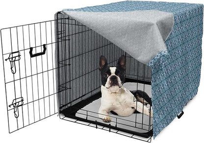 Lunarable Talavera Dog Crate Cover, Folkloric Tile Inspired Pattern of Moroccan Culture Print, Easy to Use Pet Kennel Cover for Small Dogs Puppies Kittens, 22 Inch, Sea Blue Pale Teal