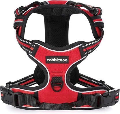 rabbitgoo Dog Harness, No-Pull Pet Harness with 2 Leash Clips, Adjustable Soft Padded Dog Vest, Reflective No-Choke Pet Oxford Vest with Easy Control Handle for Large Dogs, Red, XL