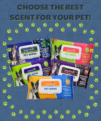 FurryFriends Pet Wipes | Blueberry Scented | Hypo-allergenic | Alcohol Free| Deodorizing | Removes Loose Hair & Dirt | Incredibly Clean | 100 ct. 1 Pack