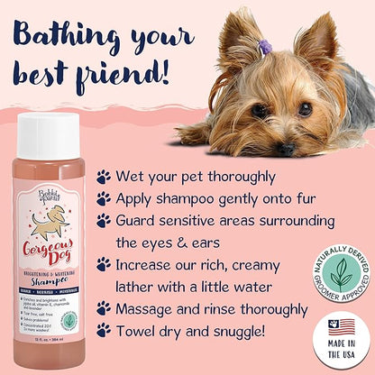 Bobbi Panter Gorgeous Dog Shampoo for Brightening & Whitening - Natural Ingredients, Tear-Free, Paraben-Free, pH-Balanced, 20:1 Concentrated Formula, Peach Scent, 13 oz. (Case of 12)