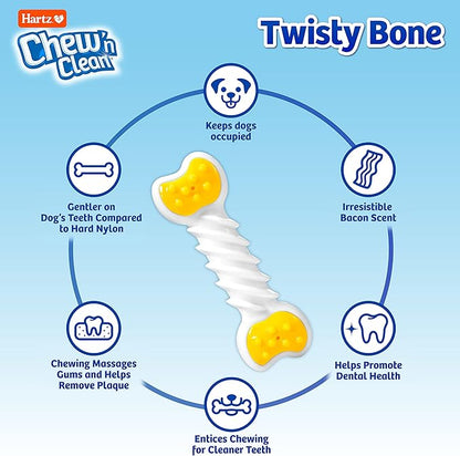 Hartz Chew ‘n Clean Twisty Bone Dog Chew Toy, Bacon Scented for Moderate Chewers, Extra Small (Pack of 2)