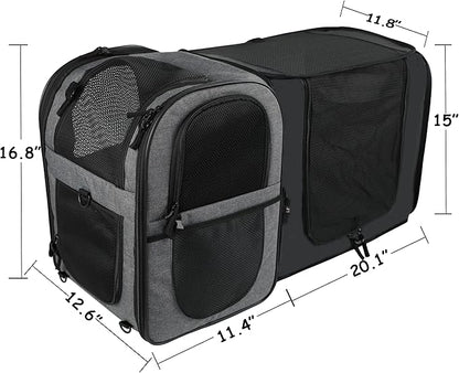 Apollo Walker Pet Carrier Backpack for Large/Small Cats and Dogs, Puppies, Safety Features and Cushion Back Support for Travel, Hiking, Outdoor Use (Gray-Expandable)