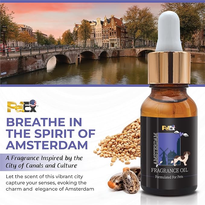 Petex Premium Pet Fragrance Oil | Ultra Premium Natural Pet Care with Dead Sea Minerals | Dog Perfume Fragrance Oil Long Lasting Scent | Natural Pet Cologne - Suitable for Dogs and Cats (Amsterdam)