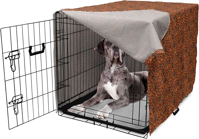 Lunarable Vintage Halloween Dog Crate Cover, Halloween Themed Elements on a Purple Background Scary Mosters, Easy to Use Pet Kennel Cover for Medium Large Dogs, 48 Inch, Dark Purple Orange
