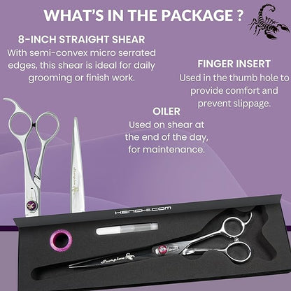 Kenchii Scorpion Dog Grooming Scissors, 8 Inch Straight Shears, Dog Scissors for Grooming, Professional Pet Grooming Scissors, Heavy Duty, Durable and Sharp