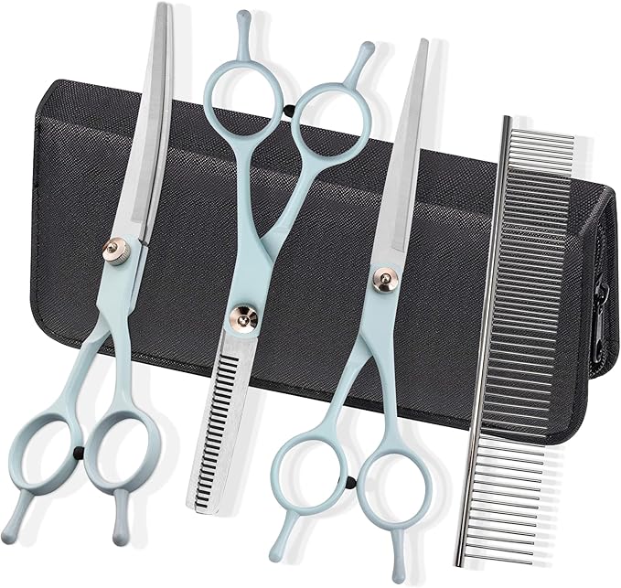 Grooming Scissors for Dogs at Home, Fcysy Professional Pet Grooming Kit Tijeras Para Cortar Pelo De Perros, Cat Grooming Scissors Curved Blending Shears Set for Pet Dog Cat Puppy