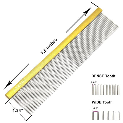 Metal Grooming Comb for Dogs 7.5inches and Dog Slicker Brushes for Long Thick Coat Dogs and Cats.