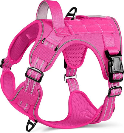 rabbitgoo Dog Harness for Large Dogs No Pull, Tactical Service Dog Vest with Molle and Control Handle, Adjustable and Reflective Military Pet Harness for Easy Walking and Training, Rose Red, L