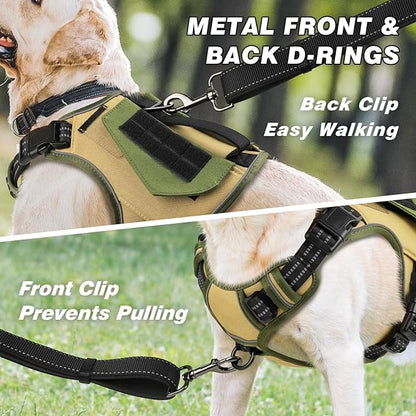 WINGOIN Tactical Dog Harness for Extra Large Dogs, No Pull Harness with Handle Pockets Poop Bag, Reflective Dog Vest, Military Service Heavy Duty Big Dog Harness for Walking Hiking Training, Khaki, XL