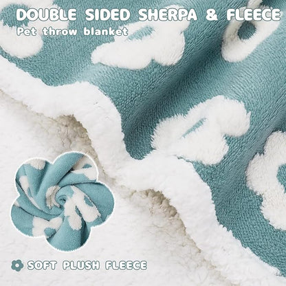 Luciphia Waterproof Dog Cat Blanket Fluffy Thick Fleece Pet Blanket,Washable Double Sided Sherpa Calming Blankets Flower Print Blankets for Medium Large Dogs Cats(Blue,67x57 inches)