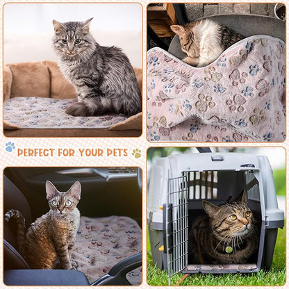 Tatuo 4 Pcs Dog Blanket Pet Puppy Blanket Puppy Teething Toys Paw Print Fleece Blanket for Pet Cat Soft Warm Sleep Mat Guinea Pig Cage Blanket(X-Large(41 x 30 Inch),Beige)