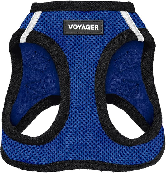 Voyager Step-in Air Dog Harness - All Weather Mesh, Reflective, No Pull Harness for Small, Medium Dogs, Cats - Secure with Hook & Loop Fastener, Buckle, Double D-Rings - Royal Blue/Black Trim, L
