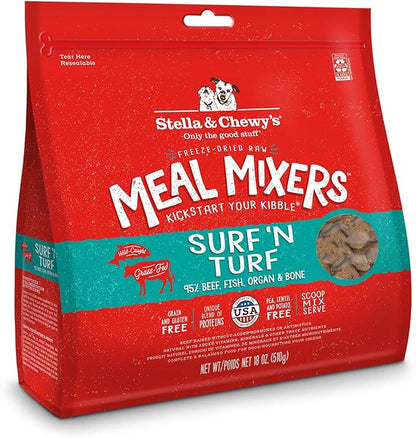 Stella & Chewy's Freeze Dried Raw Surf & Turf Meal Mixer – Dog Food Topper for Small & Large Breeds – Grain Free, Protein Rich Recipe – 18 oz Bag