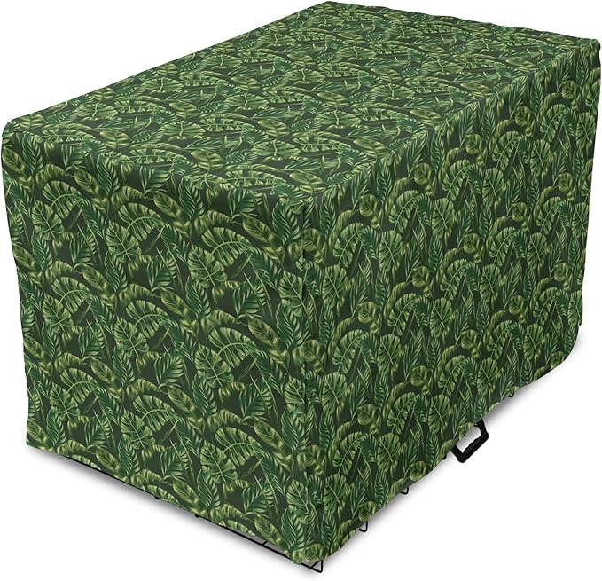 Lunarable Hunter Green Dog Crate Cover, Tropical Palm Leaves Exotic Plants Hawaiian Trees Jungle Natural Design, Easy to Use Pet Kennel Cover for Medium Large Dogs, 48 Inch, Fern Green