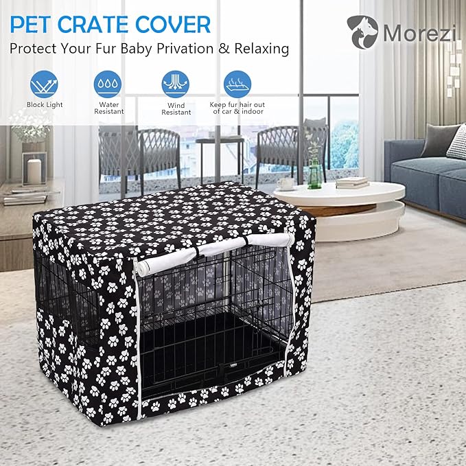 Dog Crate Cover Kennel Dogs Covers fits Small Medium Large crates cage Heavy Nylon Waterproof soundproof Indoor Outdoor - Cover only - Black paw - 36 inch