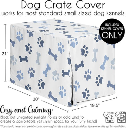 Sweet Jojo Designs 30in. Small/Medium Dog Crate Cover (Bones and Paw Prints) for Boys Pet Cage, Kennel Covers (Modern, Cartoon, Doggy, Puppy, Neutral, Paws Print, Whimsical, Playful, Slate Navy Blue)