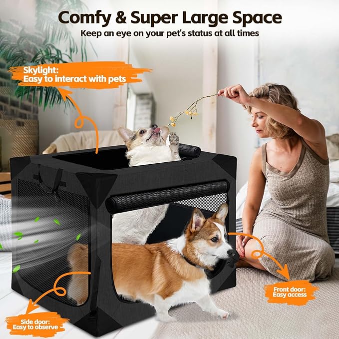 Dog Crate 36x25x25 Inch Dog Crate for Large Dogs, Portable and Foldable Design Perfect for Travel or Home Use, Dog Kennel with 3-Door